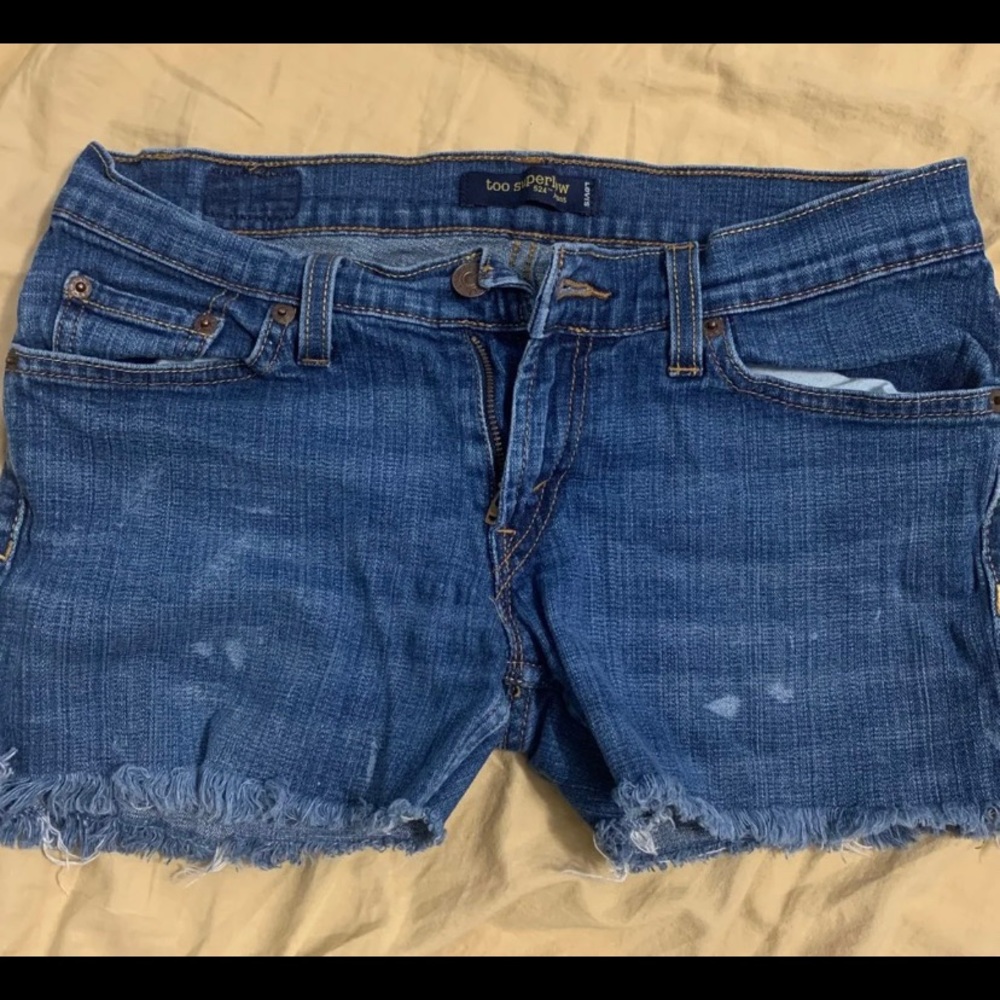 Distressed jean shorts